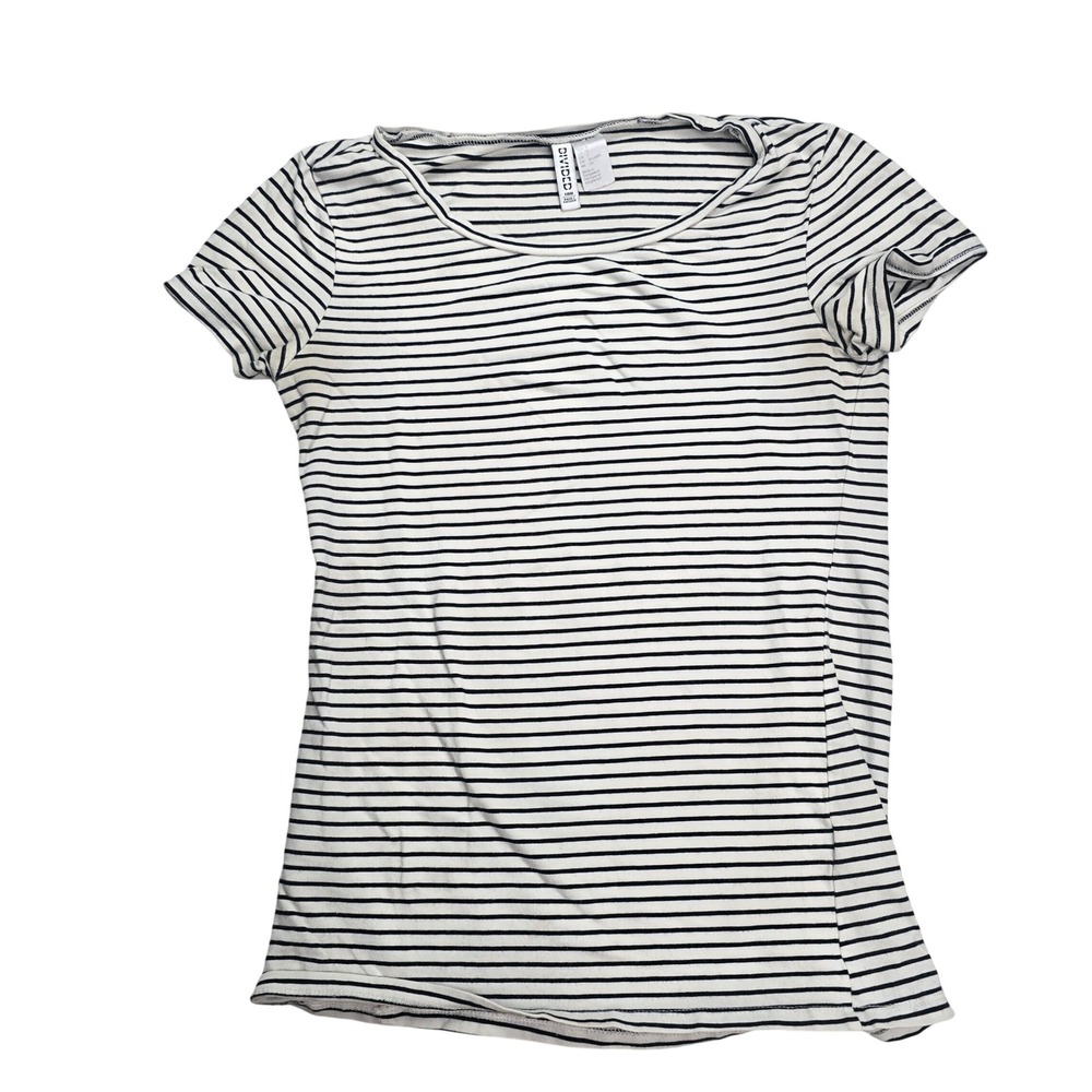 H&M Divided Striped T-Shirt Women Small White Black Short Sleeve